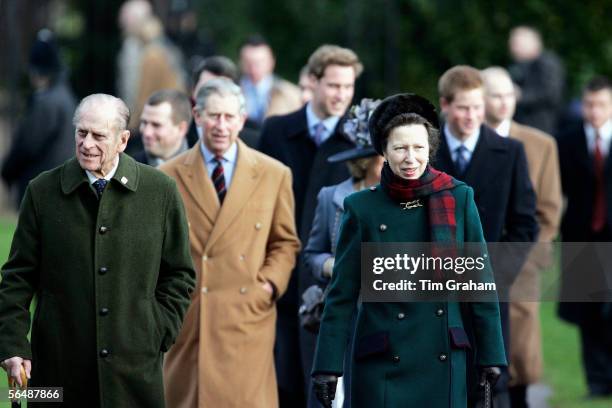 Prince Philip, Duke of Edinburgh, Prince Charles Prince of Wales, Prince William, Prince Harry, Princess Anne, Princess Royal are seen at Christmas...
