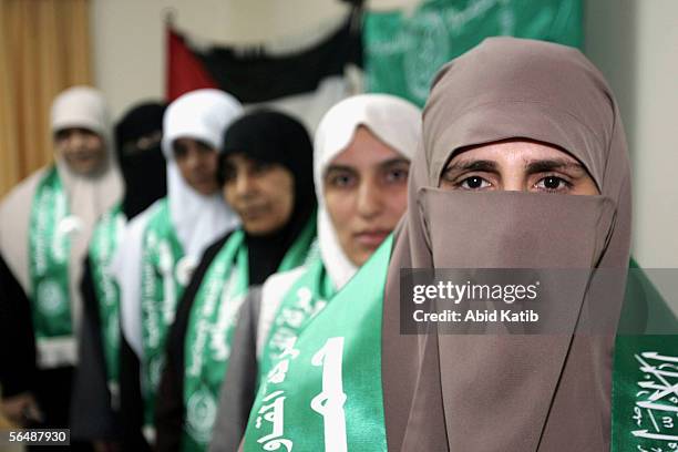 Female Palestinian candidates of the Islamic Resistance Movement, Hamas, Najwa Abu Ne'ma, Nuha Saema, Jamela Al-Shanty, Huda Na'em, Tamam Nufal and...