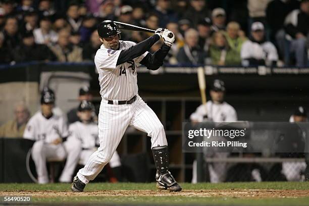 Paul Konerko of the Chicago White Sox bats during Game Two of the Major League Baseball World Series against the Houston Astros at U.S. Cellular...