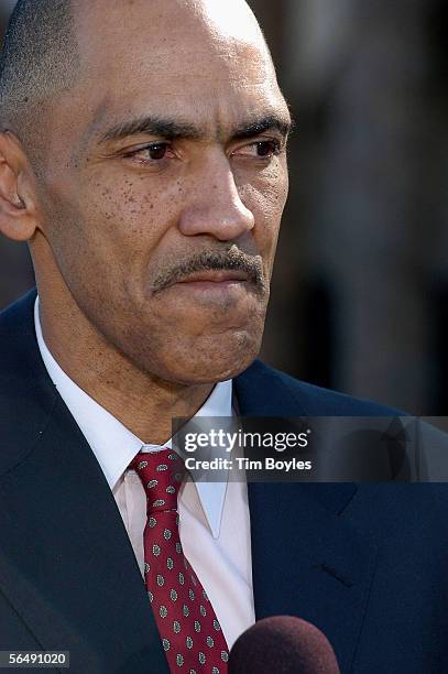 Indianapolis Colts head coach Tony Dungy speaks to the news media after the funeral for his son, James Dungy, December 27, 2005 in Tampa, Florida....