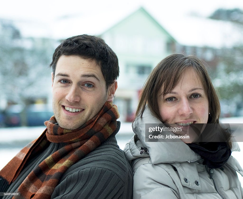 Couple having fun in the snow