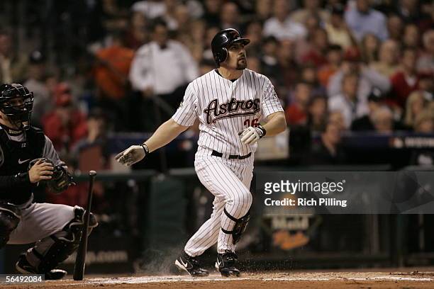 Mike Lamb of the Houston Astros bats during Game Four of the Major League Baseball World Series against the Chicago White Sox at Minute Maid Park on...