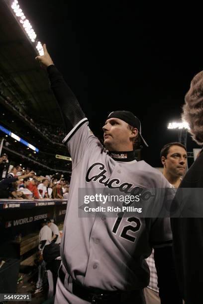 Pierzynski of the Chicago White Sox celebrates after winning the 2005 World Series in four games against the Houston Astros at Minute Maid Park on...