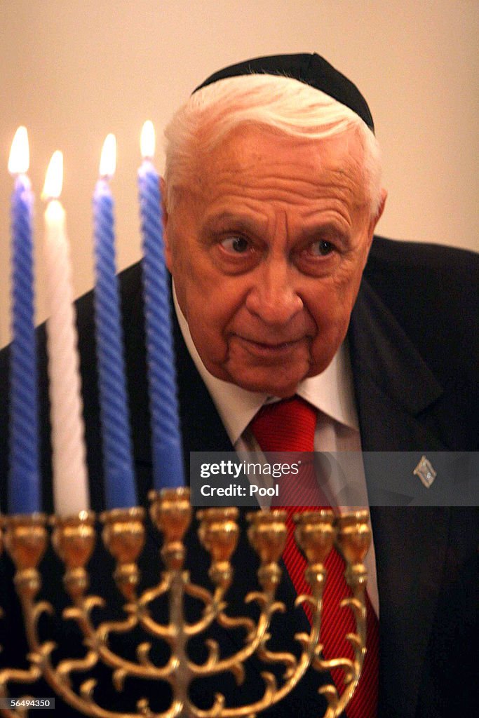 Ariel Sharon Takes Part In Lighting Of Hanukkah Candles