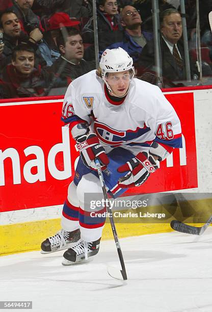Andrei Kostitsyn of the Montreal Canadiens skates during the NHL game against the Phoenix Coyotes at the Bell Centre on December 13 , 2005 in...