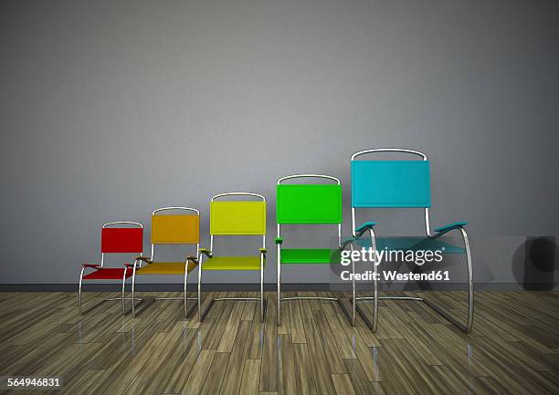 3d illustration, growing chairs chart - big and small stock illustrations