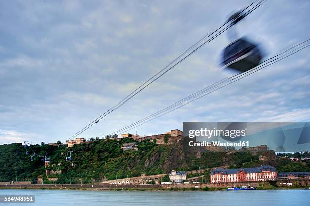 germany, rhineland-palatinate, koblenz, ehrenbreitstein fortress and cable car - ehrenbreitstein fortress stock pictures, royalty-free photos & images