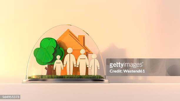 house and family under glass dome, 3d rendering - family stock illustrations