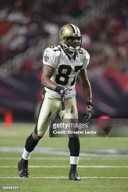 Joe Horn of the New Orleans Saints gets ready to move during the game against the Atlanta Falcons on December 12, 2005 at the Georgia Dome in...