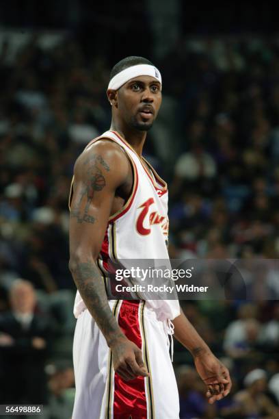 Larry Hughes of the Cleveland Cavaliers stands on the court during the game with the Sacramento Kings at Arco Arena on December 6, 2005 in...