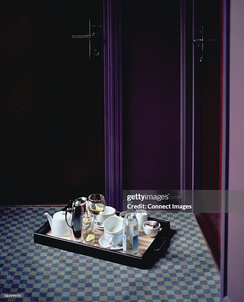Tray outside a hotel room