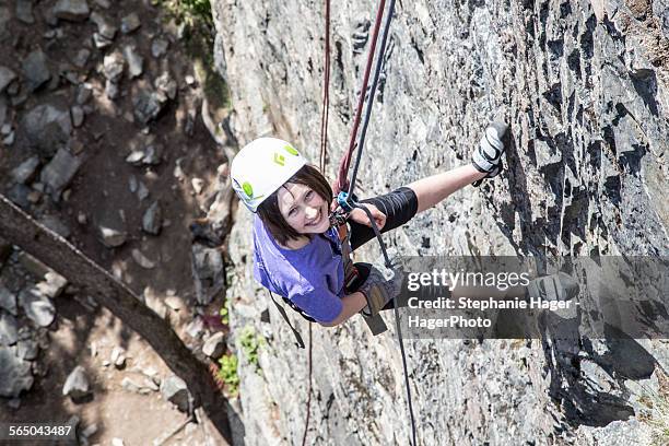 girl rock climbing - skagway alaska stock pictures, royalty-free photos & images