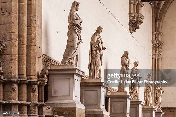 statues in the loggia dei lanzi, florence, italy - loggia dei lanzi stock pictures, royalty-free photos & images