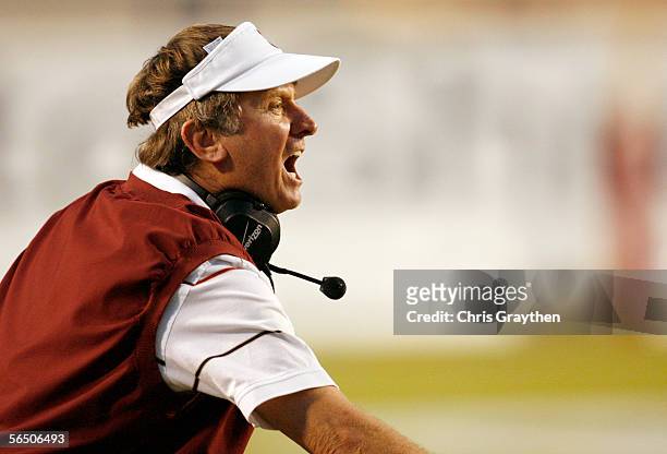 Head coach Steve Spurrier of the South Carolina Gamecocks disputes a call during the Independence Bowl against the Missouri Tigers on December 30,...