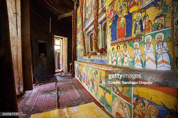 frescos in orthodox monastery of azuwa maryam - lake tana fotografías e imágenes de stock