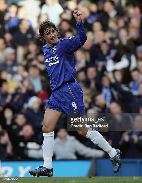 Hernan Crespo of Chelsea celebrates scoring a goal during the Barclays Premiership match between Chelsea and Birmingham City at Stamford Bridge on...