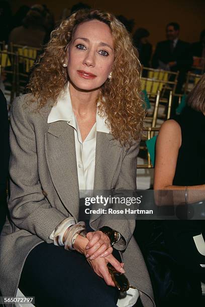 American actress and model, Marisa Berenson, at the Diane von Fürstenberg Spring 1998 fashion show, 1997.