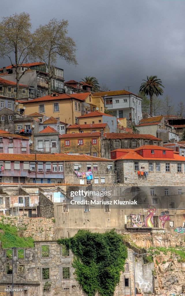 Dense, old and colourful Riberia district of Porto
