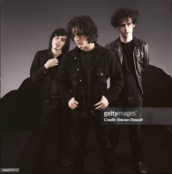 Nick Jago, Peter Hayes and Robert Levon Been of Black Rebel Motorcycle Club pose for a studio portrait in Los Angeles, California, United States, 5th...