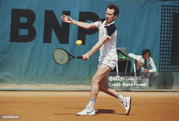John McEnroe of the United States during the Men's Singles Final match at the French Open Tennis Championship on 10 June 1984 at the Stade Roland...