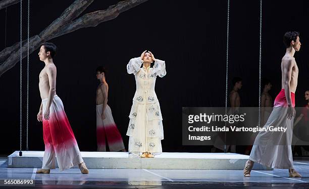 Along with the National Ballet of China ensemble, Chinese dancer Wang Qimin performs in the American premiere of the Ballet's production of 'The...