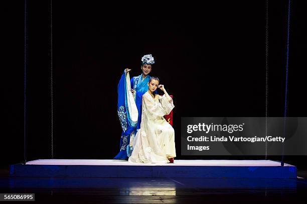 Chinese Kunqu Opera singer Yu Xuejiao and dancer Wang Qimin perform in the American premiere of the National Ballet of China's production of 'The...