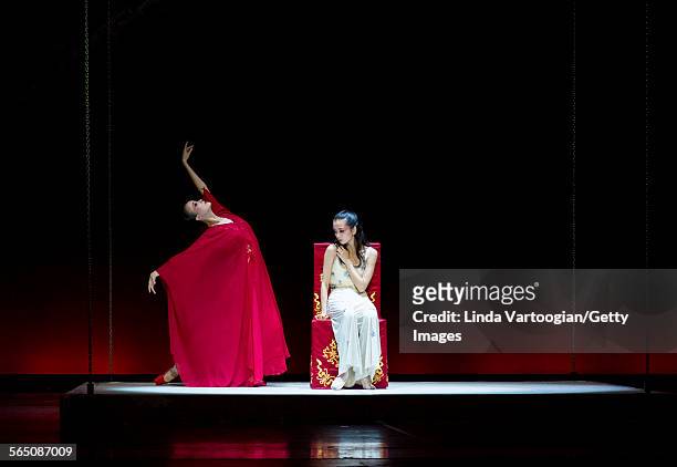 Chinese dancers Lu Na and Wang Qimin perform in the American premiere of the National Ballet of China's production of 'The Peony Pavilion' as part of...