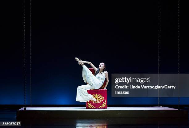 Chinese dancer Wang Qimin performs in the American premiere of the National Ballet of China's production of 'The Peony Pavilion' as part of the...