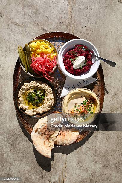 middle eastern maza platter - hummus stock pictures, royalty-free photos & images