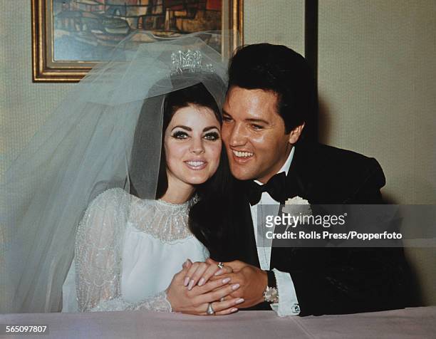 American singer and musician Elvis Presley marries Priscilla Beaulieu at the Aladdin Hotel in Las Vegas, Nevada on 1st May 1967.