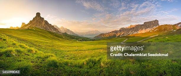 giau pass, italy - grass area stock pictures, royalty-free photos & images