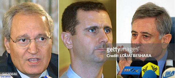 Combinatino of file pictures show Syrian Foreign Minister Faruq al-Shara speaking at a press conference 16 September 2003, Syrian President Bashar...