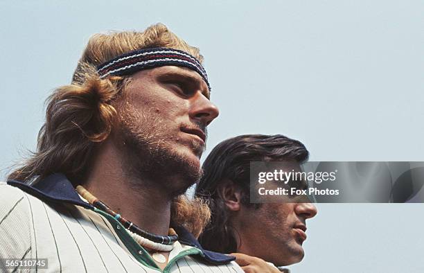 Portrait of Bjorn Borg of the Sweden and Ilie Nastase of Romania during the Men's Singles Final match at the Wimbledon Lawn Tennis Championship on 3...