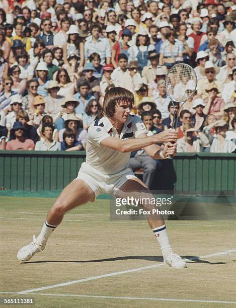 Jimmy Connors of the United States during the Men's Singles Final match against Bjorn Borg of the Sweden at the Wimbledon Lawn Tennis Championship on...