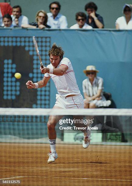 Jimmy Connors of the United States during the Men's Singles Semi Final match at the French Open Tennis Championship on 7 June 1985 at the Stade...