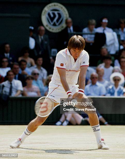 Jimmy Connors of the United States during the Men's Singles Semi Final match at the Wimbledon Lawn Tennis Championship on 5 July 1985 at the All...