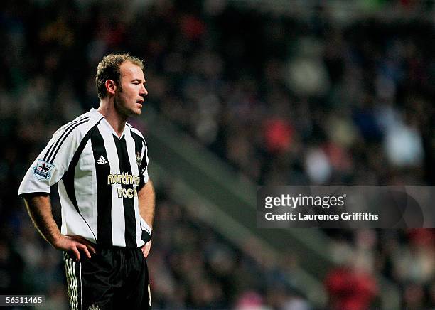 Alan Shearer of Newcastle United reacts during the Barclays Premiership match between Newcastle United and Middlesbrough on January 2, 2006 at St...