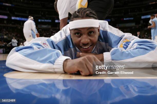 Carmelo Anthony of the Denver Nuggets before the game against the Boston Celtics on January 2, 2006 at the Pepsi Center in Denver, Colorado. The...