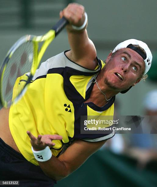 Lleyton Hewitt of Australia in action during his sigles match against Jan Hernych of the Czech Republic during their singles match on day two of the...