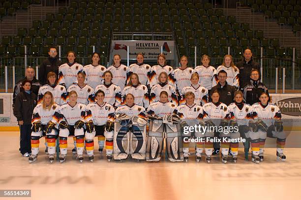 Team of Germany poses during a photocall of the German National Women's Ice Hockey Team on December 02, 2005 in Ravensburg, Germany. Back Row from...