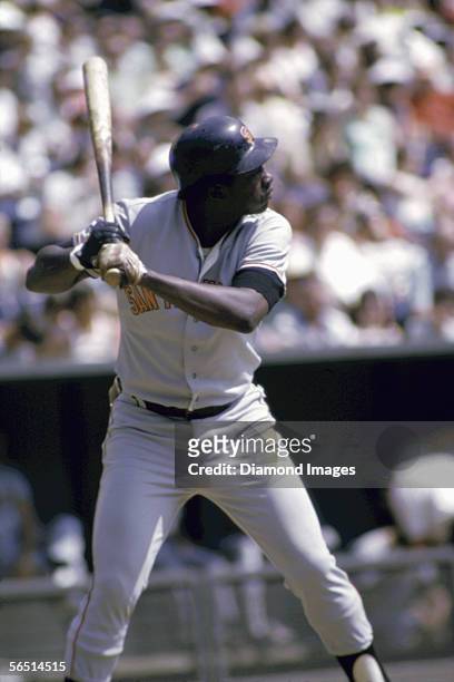 Outielder Gary Matthews, of the San Francisco Giants, at bat during a game in July, 1973 against the Cincinnati Reds at Riverfront Stadium in...
