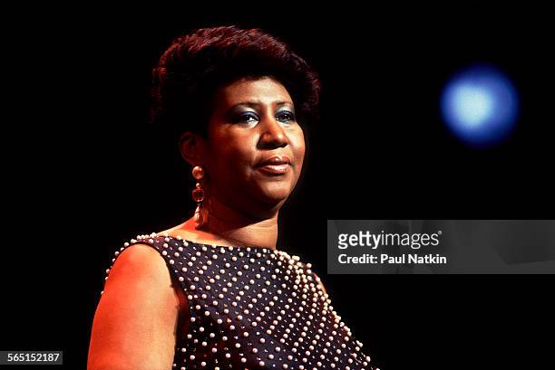 American musician Aretha Franklin performs on stage at the Chicago Theater, Chicago, Illinois, December 15, 1986.