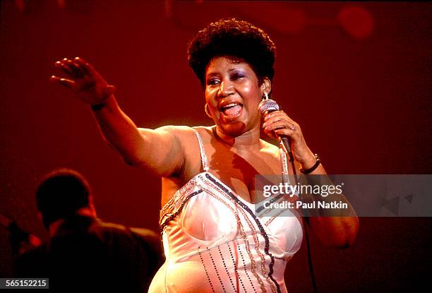 American musician Aretha Franklin performs on stage at the Park West Auditorium, Chicago, Illinois, March 23, 1992.