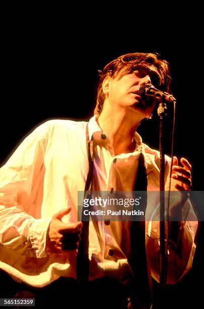 British musician Bryan Ferry performs on stage at the Aire Crown Theater, Chicago, Illinois, September 5, 1988.