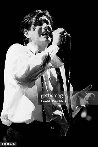 British musician Bryan Ferry performs on stage at the Aire Crown Theater, Chicago, Illinois, September 5, 1988.