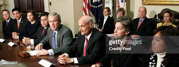 President George W. Bush with Montana U.S. Attorney Bill Mercer, New Mexico U.S. Attorney David Iglesiais, Oregon U.S. Attorney Karen Immergut,...