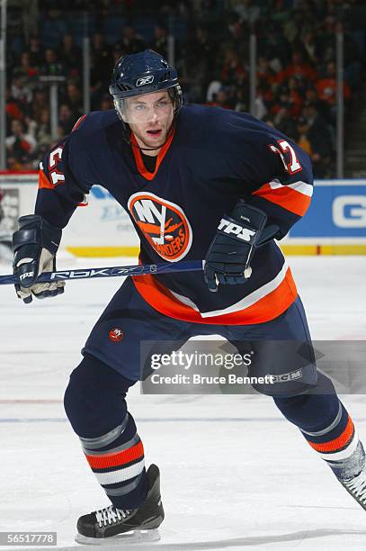 Jeremy Colliton of the New York Islanders skates during the game against the Colorado Avalanche at the Nassau Coliseum on December 17, 2005 in...