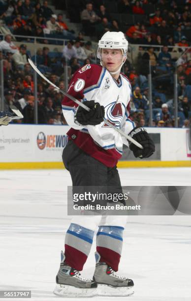 Marek Svatos of the Colorado Avalanche skates during the game against the New York Islanders at the Nassau Coliseum on December 17, 2005 in...