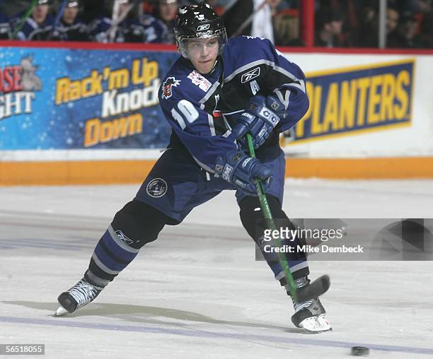 Marc-Andre Cliche of the Lewiston MAINEiacs skates during the game against the Halifax Mooseheads at the Halifax Metro Centre on December 27, 2005 in...