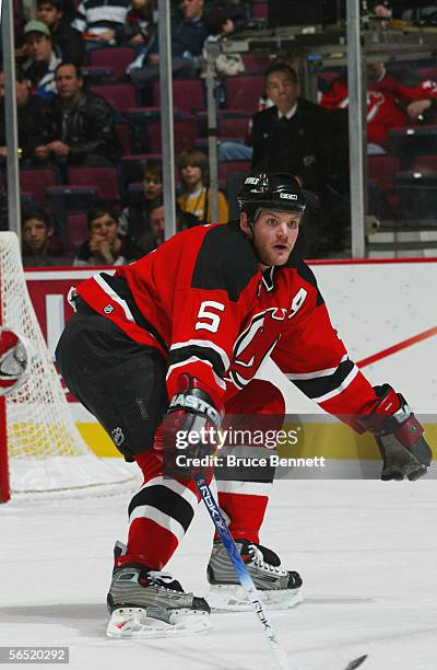 Defenseman Colin White of the New Jersey Devils skates against the Colorado Avalanche during a game at the Continental Airlines Arena on December 9,...
